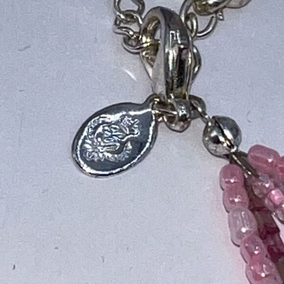 Signed Premier Design Pink Glass Bead Necklace Pink Cat’s Eye Pendant   Vintage - Picture 6 of 7